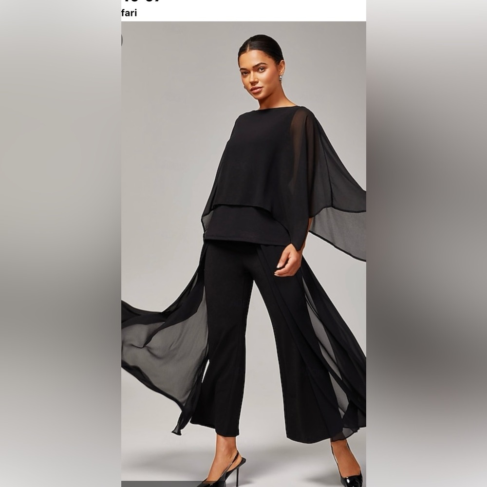 Ador - holiday wedding black chiffon palazzo pants - large